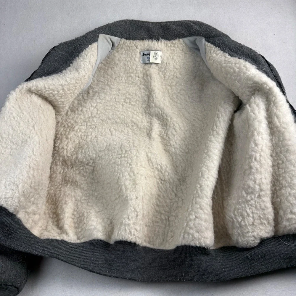 Swingster Vintage Memorex Fleece‎ Bomber Jacket Grey Sherpa Lined Mens XL USA